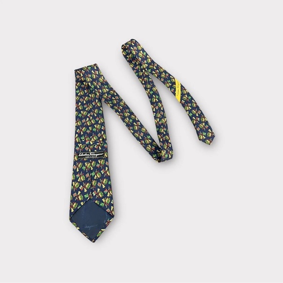 Salvatore Ferragamo Tie Necktie Blue Geometric Drum Trumpet Silk Made In Italy - Picture 12 of 12